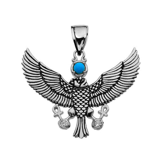 Diamond Falcon of Tutankhamun holding the 'Ankh' Cross Gold Pendant Necklace (Available in Yellow, White and Rose)