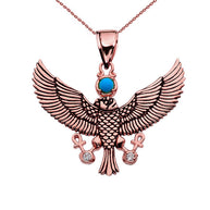 Diamond Falcon of Tutankhamun holding the 'Ankh' Cross Gold Pendant Necklace (Available in Yellow, White and Rose)