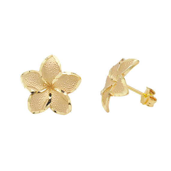 Gold Plumeria Flowers Stud Earrings (Available in Yellow/Rose/White Gold)