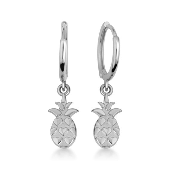 .925 Sterling Silver Pineapple Fruit Drop Huggie Hoop Earrings