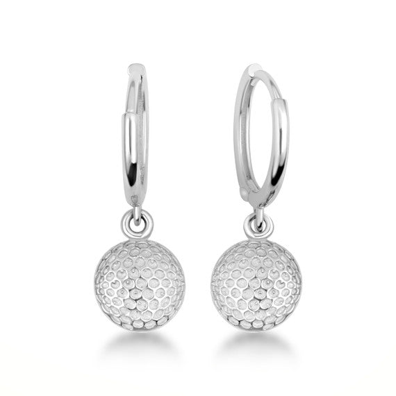 .925 Sterling Silver Golf Ball Textured Drop Huggie Earrings