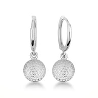 .925 Sterling Silver Golf Ball Textured Drop Huggie Earrings