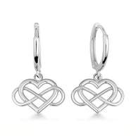 .925 Sterling Silver Infinity Heart Drop Huggie Hoop Earrings