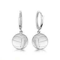 .925 Sterling Silver Volleyball Sports Athletic Drop Huggie Hoop Earrings