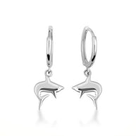 .925 Sterling Silver Sea Shark Drop Huggie Hoop Earrings