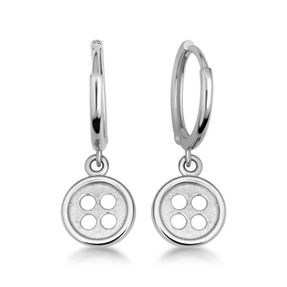 .925 Sterling Silver Button Drop Huggie Hoop Earrings