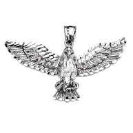 .925 Sterling Silver Diamond Cut American Bald Eagle Pendant Necklace