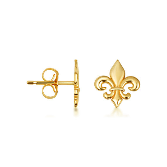 Yellow Gold French Fleur-de-Lis Stud Earrings