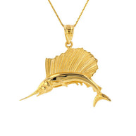Gold Marlin Swordfish Pendant Necklace (Available in Yellow/Rose/White Gold)
