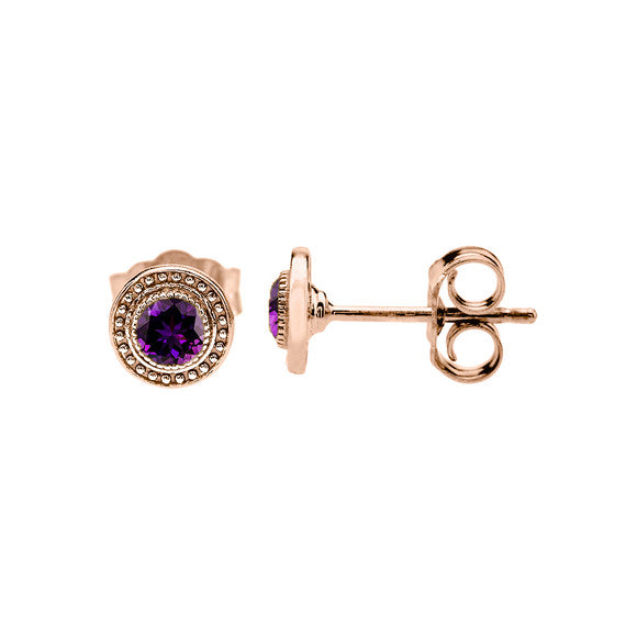 Rose Gold Amethyst Stud Earrings