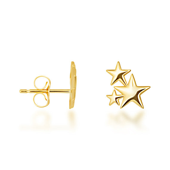 Yellow Gold Star Cluster Stud Earrings