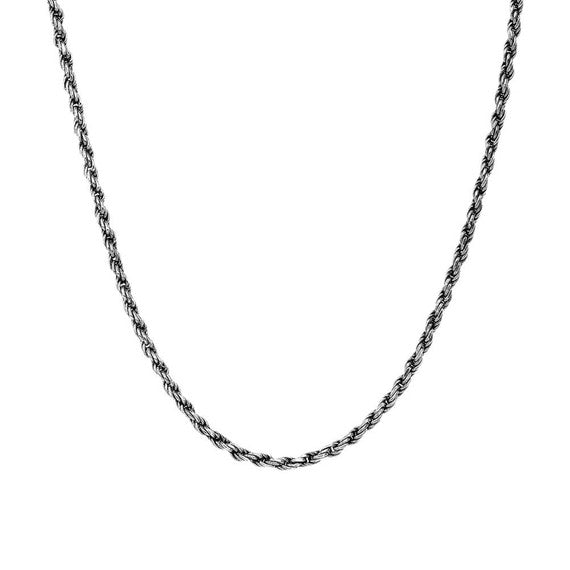 1mm .925 Sterling Silver Oxidized Men's Rope Twisted Chain Link Necklace