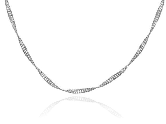 White Gold Women's Singapore Twisted Chain Link Necklace 0.25mm