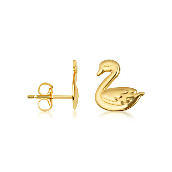Yellow Gold Elegant Swan Stud Earrings