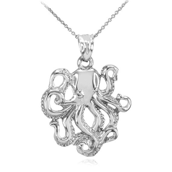 .925 Sterling Silver Octopus Ocean Pendant Necklace