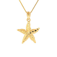 Solid Gold Diamond Cut Starfish Sea Star Pendant Necklace (Available in Yellow/Rose/White Gold)
