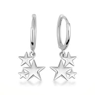 .925 Sterling Silver Star Cluster Drop Huggie Hoop Earrings