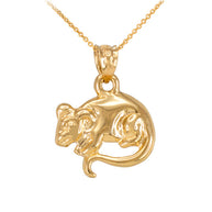 Polished Gold Rat Mouse Charm Necklace (Available in Yellow/Rose/White Gold)