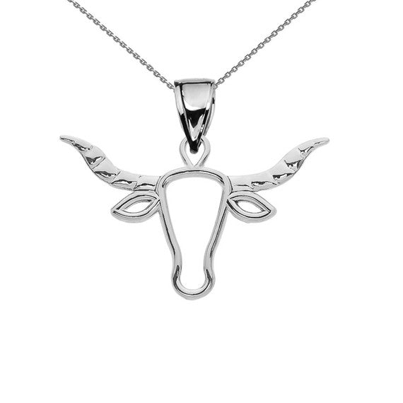 .925 Sterling Silver Texas Longhorn Bull Pendant Necklace