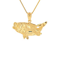 Gold Diamond Cut Bass Fish Pendant Necklace (Available in Yellow/Rose/White Gold)