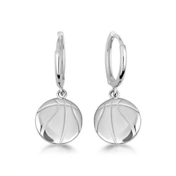 .925 Sterling Silver Basketball Sports Athletic Drop Huggie Hoop Earrings