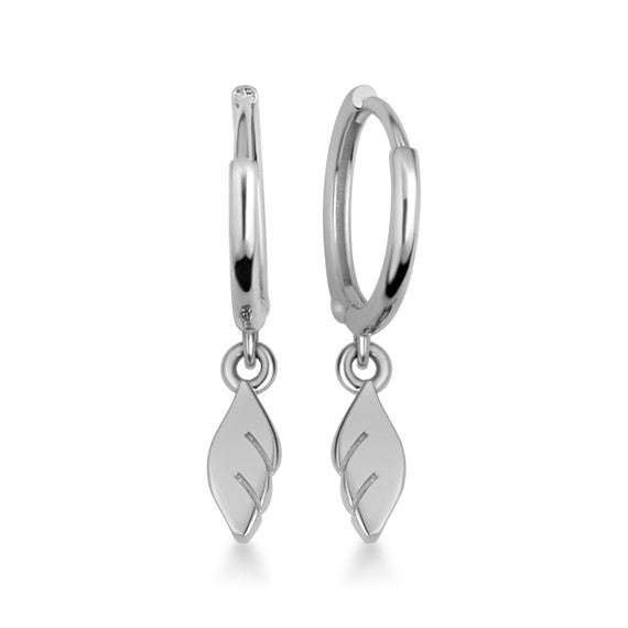 .925 Sterling Silver Angel Wings Drop Huggie Hoop Earrings