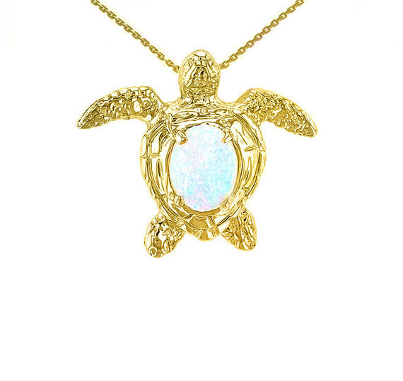 Gold Sea Turtle with Simulated Opal Shell (Available In Yellow/Rose/White Gold)