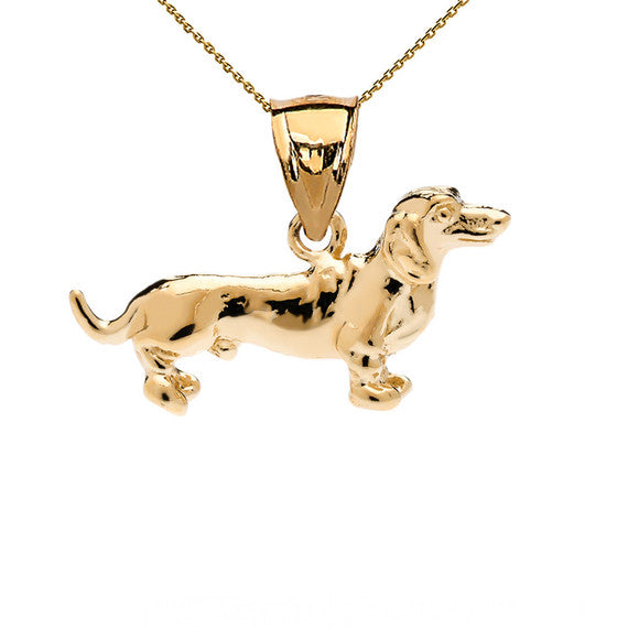 Solid Gold Dachshund Pendant Necklace (Available in Yellow/Rose/White Gold)