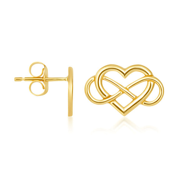 Yellow Gold Infinity Heart Stud Earrings