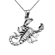 Sterling Silver Detailed Sideways Scorpion Pendant Necklace
