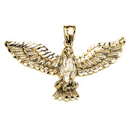 Gold Diamond Cut American Bald Eagle Pendant Necklace (Available In Yellow/Rose/White Gold)