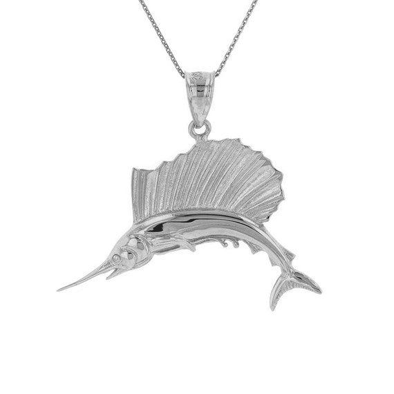 .925 Sterling Silver Marlin Swordfish Pendant Necklace