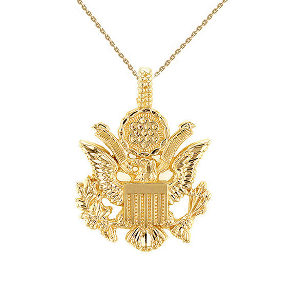 Solid Gold American Eagle Coat of Arms Pendant Necklace(Available In Yellow/Rose/White Gold)