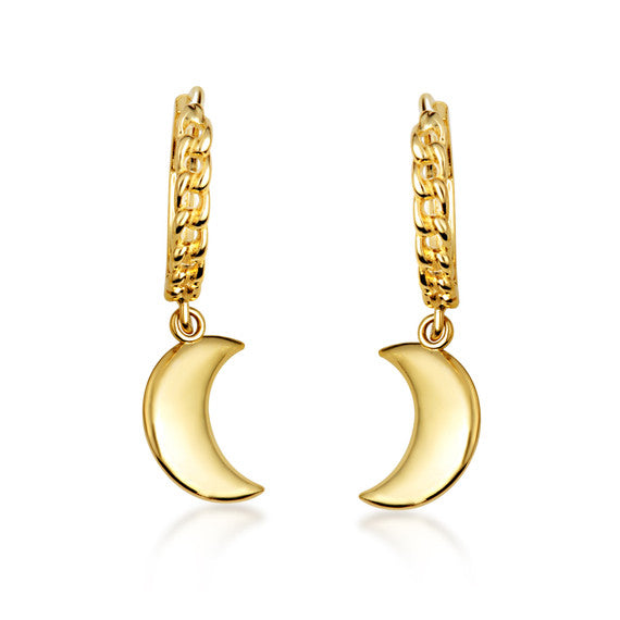 Yellow Gold Marine Dolphin Cuban Link Huggie Hoop Earrings