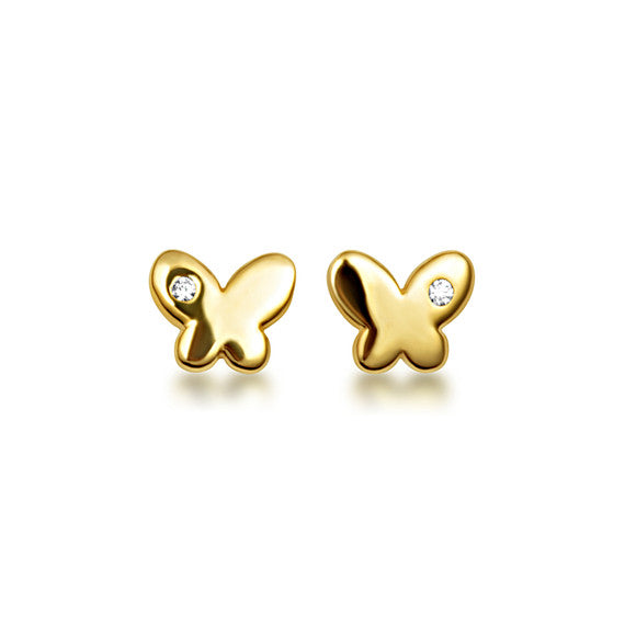 14K Yellow Gold Diamond Butterfly Baby Stud Earrings