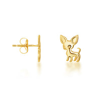 Yellow Gold Chihuahua Pet Dog Stud Earrings