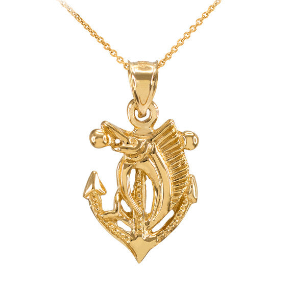 Gold Anchor Marlin Diamond Cut Pendant Necklace(Available In Yellow/Rose/White Gold)