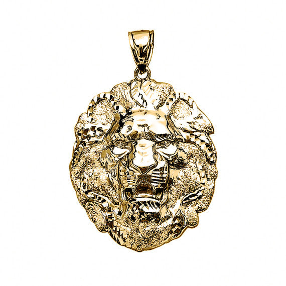 Yellow Gold Textured Lion Pendant
