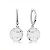 .925 Sterling Silver Baseball Sports Drop Huggie Hoop Earrings