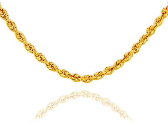 5mm Gold Diamond Cut Rope Twisted Solid Chain Link Necklace