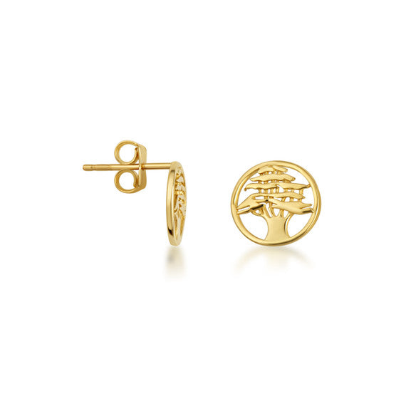 14K Yellow Gold Cedar Tree of Lebanon Stud Earrings