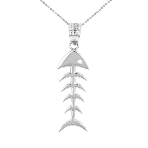Sterling Silver Fish Bone Skeleton Pendant Necklace