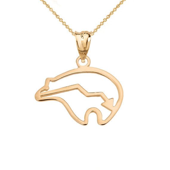 Gold Zuni Bear Heart-Line Cut Out Pendant Necklace(Available in Yellow/Rose/White)