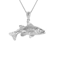 .925 Sterling Silver Diamond Cut Largemouth Bass Fish Pendant Necklace