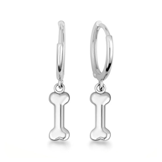 .925 Sterling Silver Dog Bone Drop Huggie Hoop Earrings