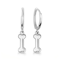 .925 Sterling Silver Dog Bone Drop Huggie Hoop Earrings