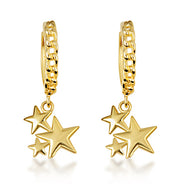 Yellow Gold Star Cluster Cuban Link Huggie Hoop Earrings