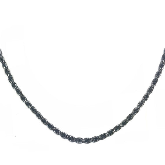 3mm .925 Sterling Silver Oxidized Men's Rope Twisted Chain Link Necklace