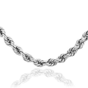 3mm 10K White Gold Diamond Cut Rope Twisted Hollow Chain Link Necklace