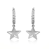 .925 Sterling Silver Star Cuban Link Huggie Hoop Earrings